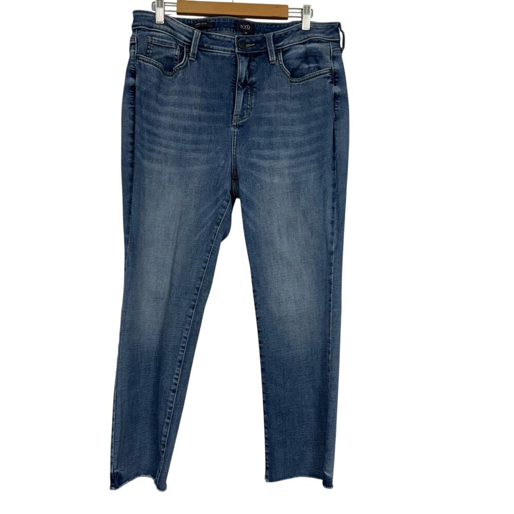 NYDJ Sheri Slim Blue Jeans Womens 14 High Rise Ankle Raw Hem Denim Casual